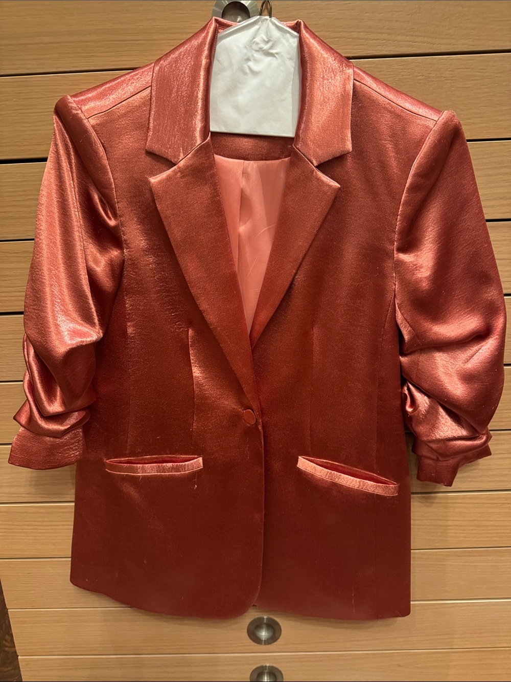 cinq a sept Shimmering Copper-Rust Satin Blazer